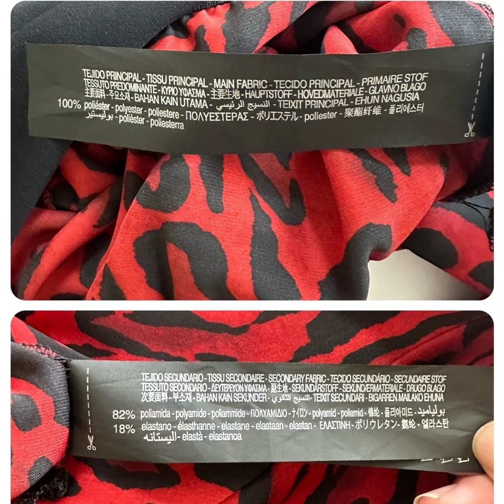 NWT Zara Animal Print Deep V Plunge Draped Wrap Long Sleeve Bodysuit Red Black L - Picture 16 of 16